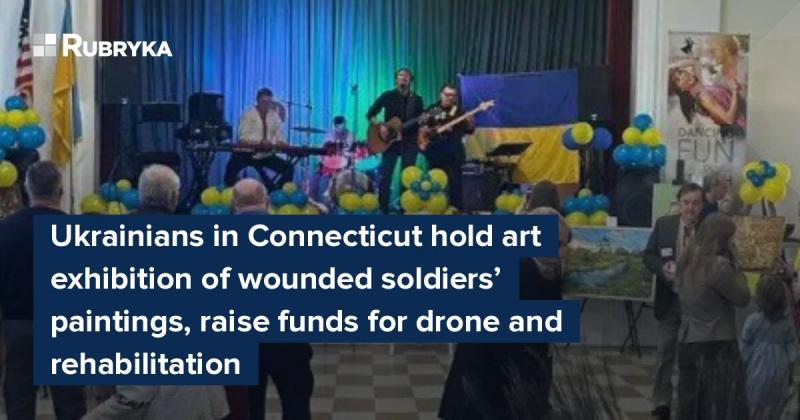 Ukrainians in Connecticut showcase an art exhibition featuring paintings created by injured soldiers, aiming to raise funds for drones and rehabilitation efforts.